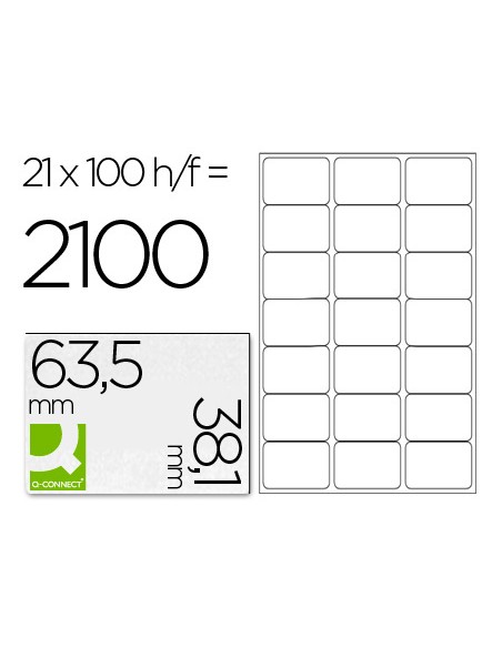 Etiqueta adhesiva q-connect kf01587 tamaño 63,5x38,1 mm fotocopiadora laser ink-jet caja con 100 hojas din a4