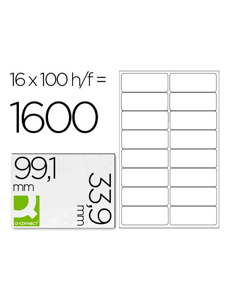 Etiqueta adhesiva q-connect kf01584 tamaño 99,1x33,9 mm fotocopiadora laser ink-jet caja con 100 hojas din a4