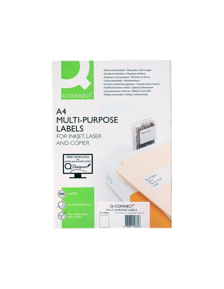 Etiqueta adhesiva q-connect kf10664 tamaño 210x297 mm fotocopiadora laser ink-jet caja con 100 hojas din a4