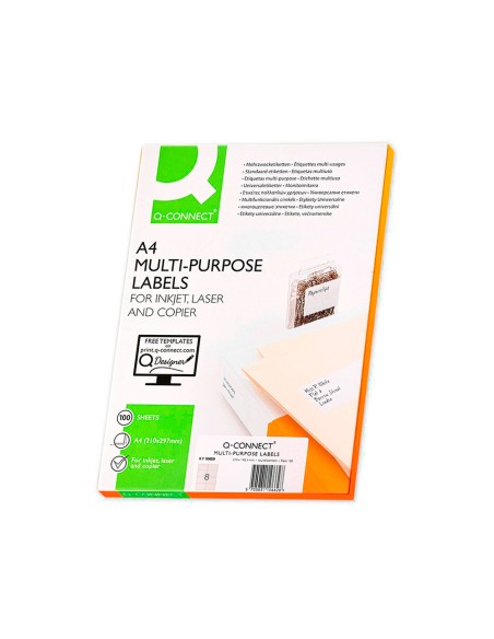 Etiqueta adhesiva q-connect kf10659 tamaño 105x74 mm fotocopiadora laser ink-jet caja con 100 hojas din a4