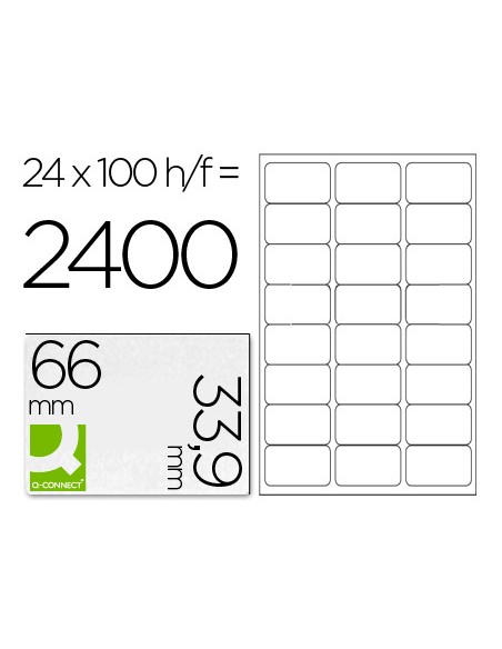 Etiqueta adhesiva q-connect kf10639 tamaño 66x33,9 mm fotocopiadora laser ink-jet caja con 100 hojas din a4