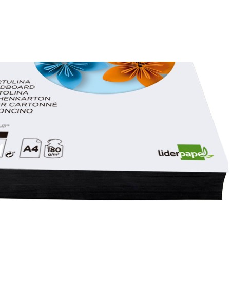 Cartulina liderpapel a4 180g/m2 negro paquete...