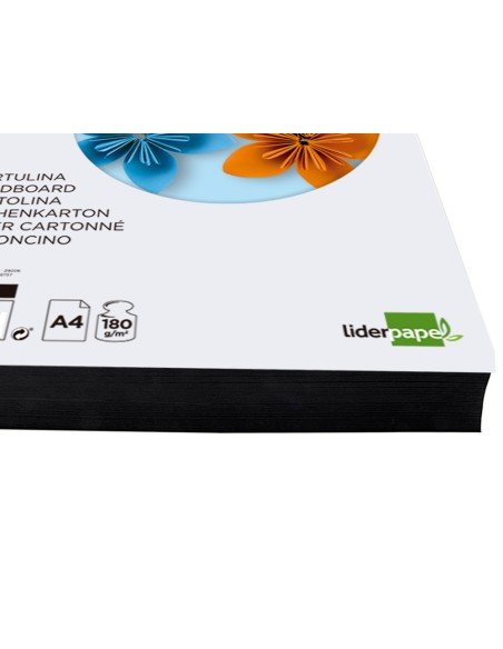 Cartulina liderpapel a4 180g/m2 negro paquete de 100 hojas