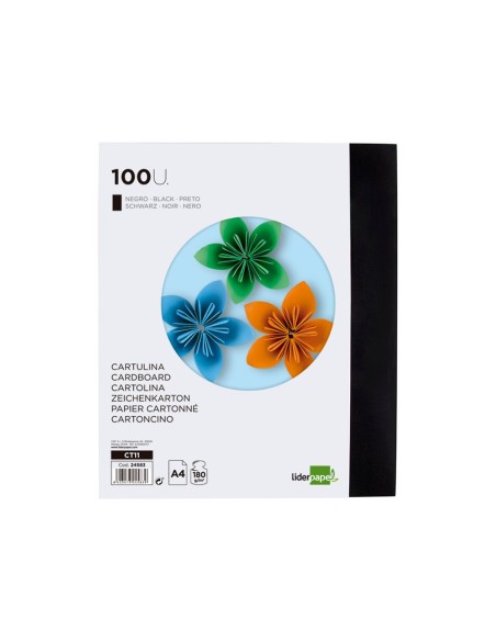 Cartulina liderpapel a4 180g/m2 negro paquete...