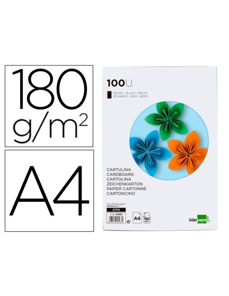 Cartulina liderpapel a4 180g/m2 negro paquete...