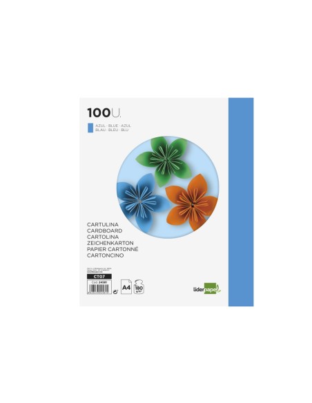 Cartulina liderpapel a4 180g/m2 azul paquete de...