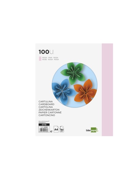 Cartulina liderpapel a4 180g/m2 rosa paquete de...