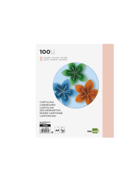 Cartulina liderpapel a4 180g/m2 salmon paquete...