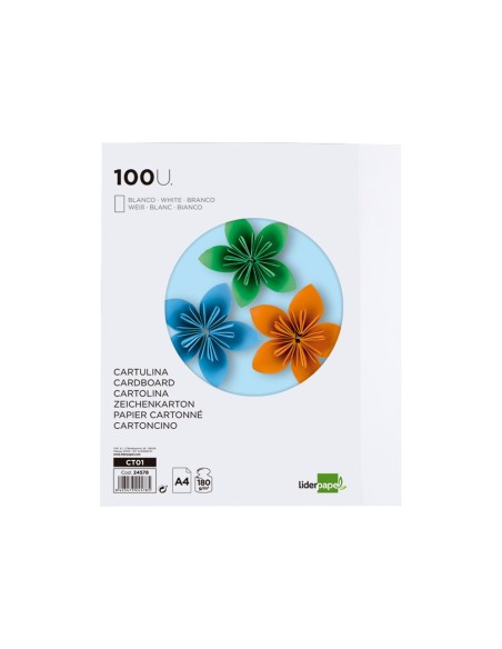 Cartulina liderpapel a4 180g/m2 blanco paquete...
