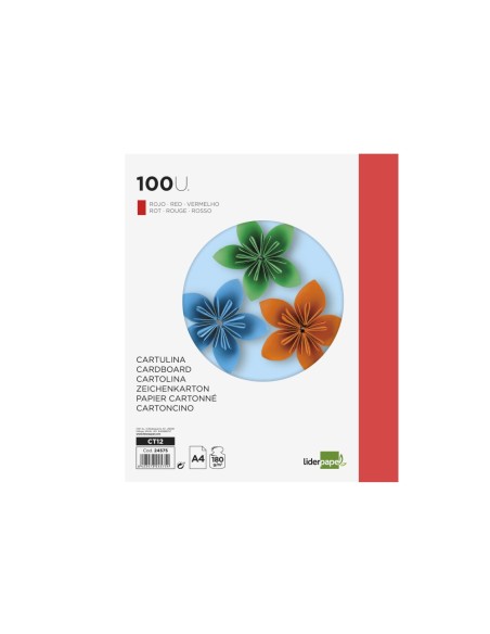 Cartulina liderpapel a4 180g/m2 rojo paquete de...