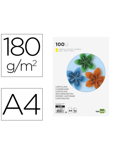 Cartulina liderpapel a4 180g/m2 amarillo...