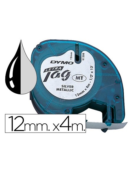 Cinta dymo metalizada 12mmx4mt -negro/plata...