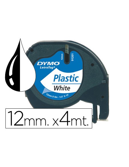 Cinta dymo plastico 12mmx4mt negro/blanco perla para maquina letratag 91201