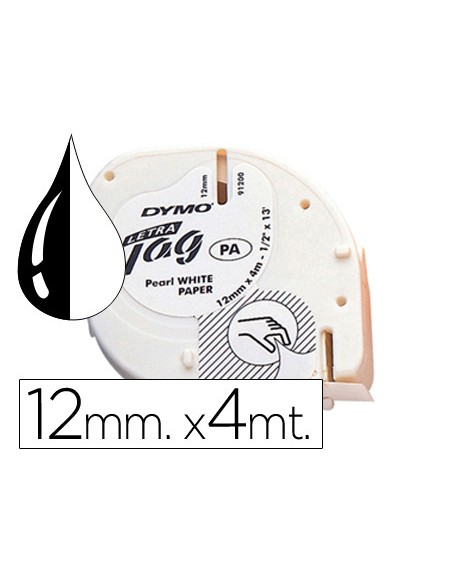 Cinta dymo papel 12mmx4mt negro/blanco para letratag