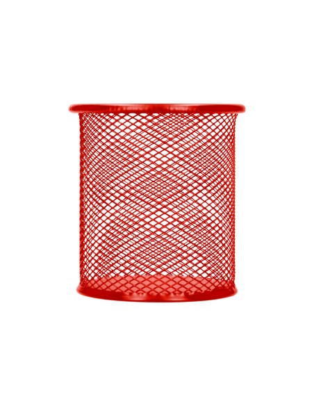 Cubilete portalapices q-connect rojo metal redondo rejilla diametro 86 mm alto 105 mm