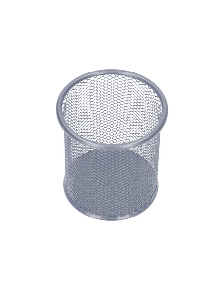 Cubilete portalapices q-connect plata metal redondo rejilla diametro 86 mm alto 105 mm