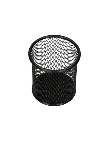 Cubilete portalapices q-connect negro metal redondo rejilla diametro 86 mm alto 105 mm