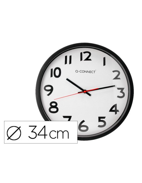 Reloj q-connect de pared plastico oficina redondo 34 cm marco negro