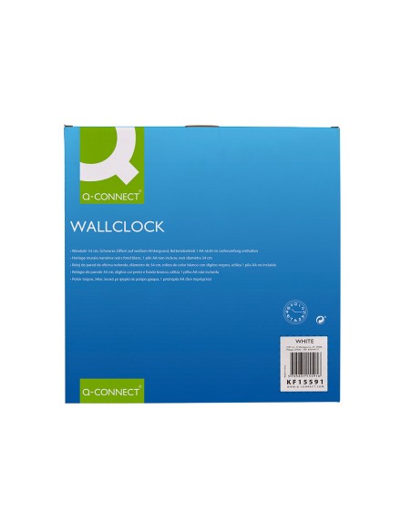 Reloj q-connect de pared plastico oficina redondo 34 cm marco blanco