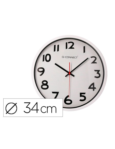 Reloj q-connect de pared plastico oficina redondo 34 cm marco blanco