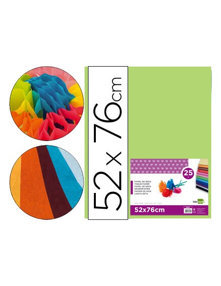 Papel seda liderpapel verde medio 52x76 cm 18 gr paquete de 25 hojas