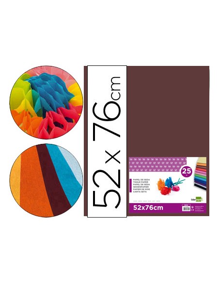 Papel seda liderpapel marron 52x76 cm 18 gr paquete de 25 hojas