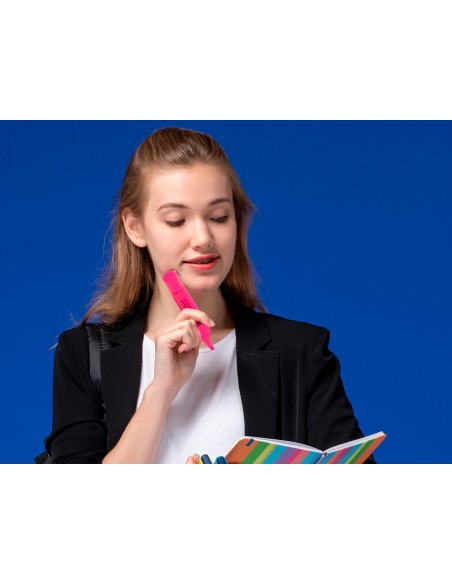 Rotulador q-connect fluorescente rosa punta biselada