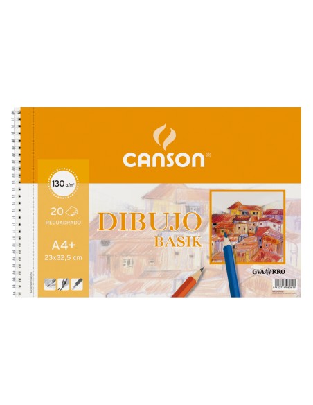 Bloc dibujo basik din a4+ espiral 23 x 32.5 cm 20 hojas microperforado 2 taladros -con recuadro