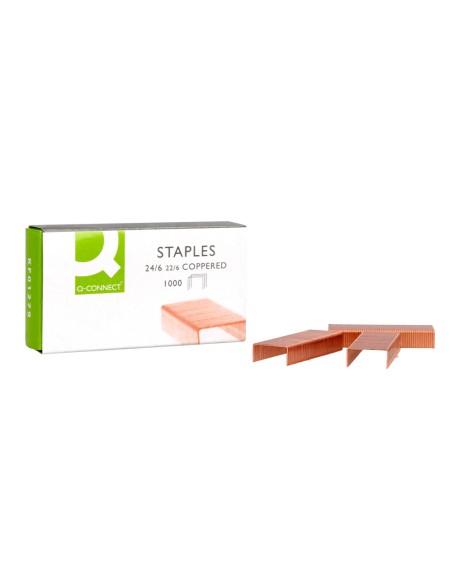Grapas q-connect nº 22/6 24/6 cobreadas caja de 1000 unidades