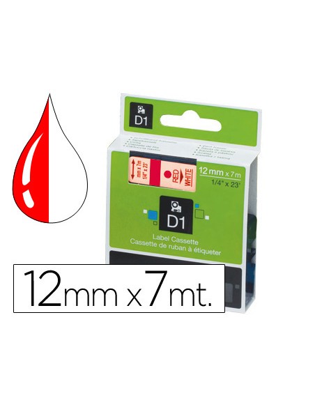 Cinta dymo 1000 rojo-blanco 12mm x 7mt d1