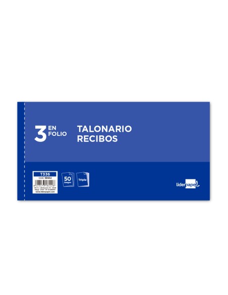 Talonario liderpapel recibos 3/fº apaisado original y 2 copias sin matriz