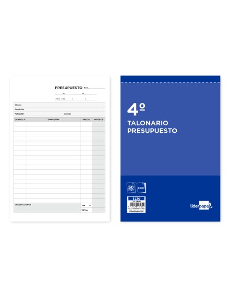 Talonario liderpapel presupuesto cuarto original y copia t230