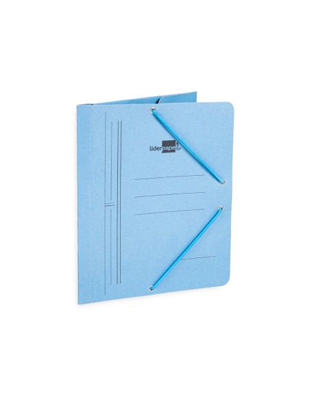 Carpeta liderpapel gomas cuarto 3 solapas carton pintado azul