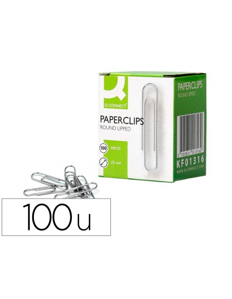 Clips niquelados q-connect nº 32 mm caja de 100 unidades