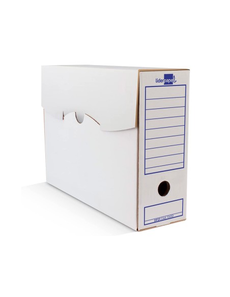 Caja archivo definitivo liderp apel 103 cuarto carton 100% reciclado 325g/m2 lomo 105 mm color blanco 278x105x213 mm