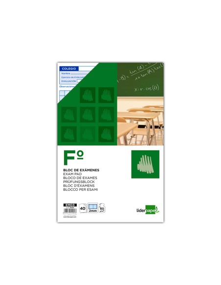 Bloc examenes liderpapel cuadro 2mm folio 40 hojas 60g/m2