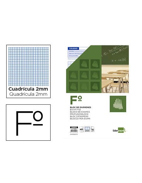 Bloc examenes liderpapel cuadro 2mm folio 40...