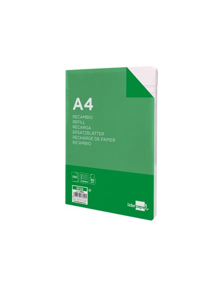 Recambio liderpapel a4 100 hojas 60g/m2 pauta 5ª 2.5mm con margen 4 taladros