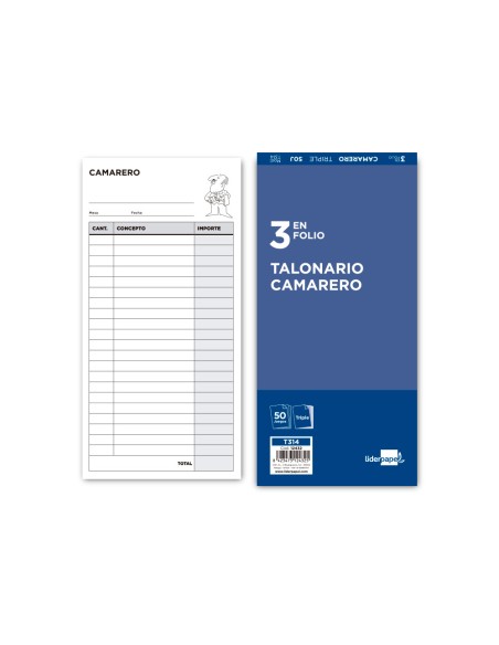 Talonario liderpapel camarero 3/fº original y 2 copias t314