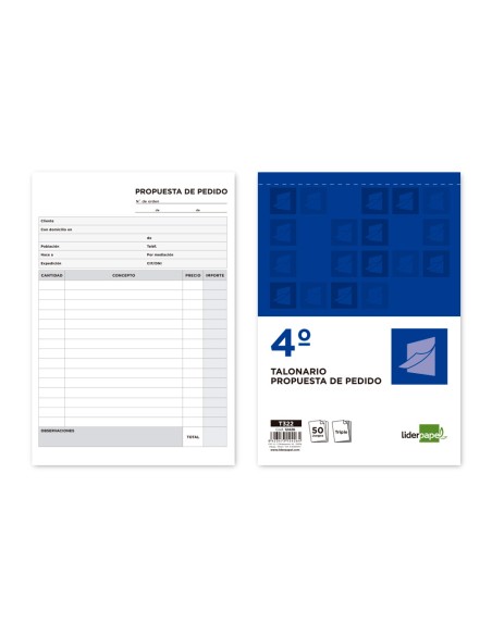 Talonario liderpapel pedidos cuarto original y 2 copias t322