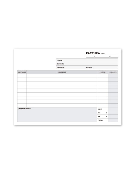 Talonario liderpapel facturas cuarto original y copia t218 apaisado con i.v.a.