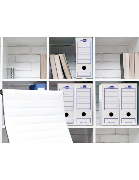 Caja archivo definitivo liderp apel folio carton 100% reciclado 340g/m2 lomo 100 mm color blanco 365x100x251 mm