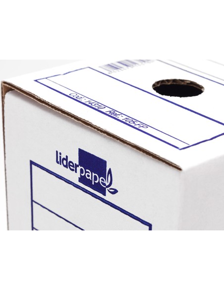 Caja archivo definitivo liderp apel folio carton 100% reciclado 340g/m2 lomo 100 mm color blanco 365x100x251 mm