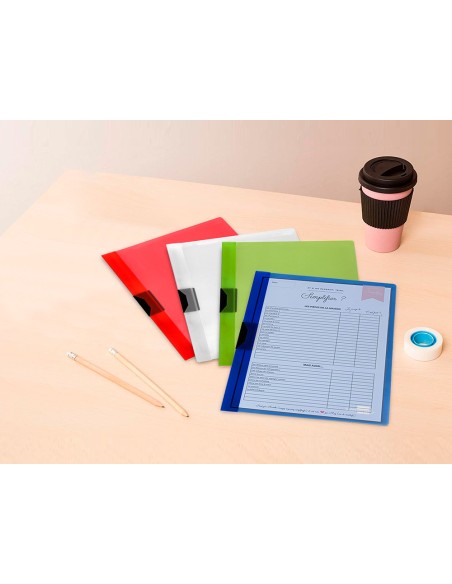 Carpeta liderpapel dossier pinza lateral polipropileno din a4 rojo translucido 60 hojas pinza deslizante