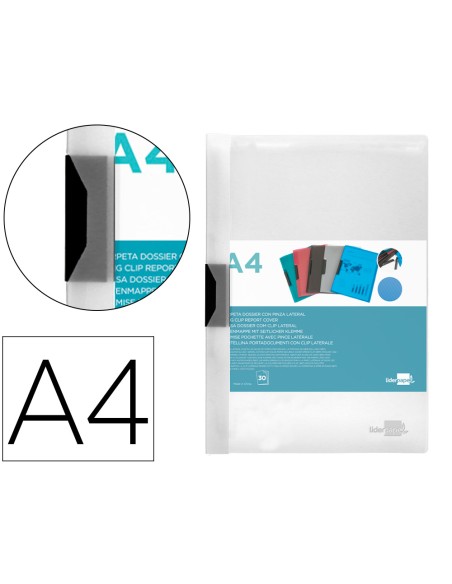 Carpeta liderpapel dossier pinza lateral polipropileno din a4 transparente 30 hojas pinza deslizante