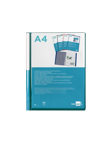 Carpeta liderpapel personaliza 40 fundas canguro polipropileno din a4 verde translucido portada y lomo