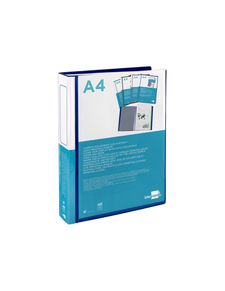 Carpeta liderpapel personaliza 40 fundas canguro polipropileno din a4 azul translucido portada y lomo