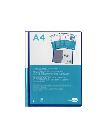 Carpeta liderpapel personaliza 40 fundas canguro polipropileno din a4 azul translucido portada y lomo