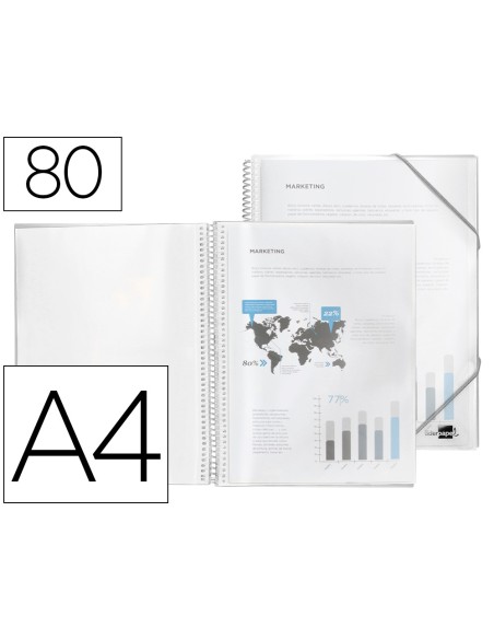 Carpeta liderpapel escaparate con espiral 80 fundas polipropileno din a4 transparente