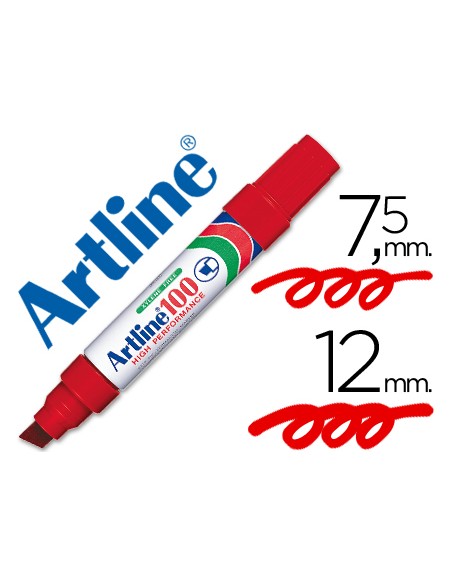 Rotulador artline marcador permanente 100 rojo punta biselada